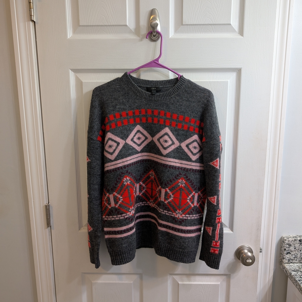 J. Crew Wool Blend Abstract Fair Isle Nordic Pattern Sweater - Size M